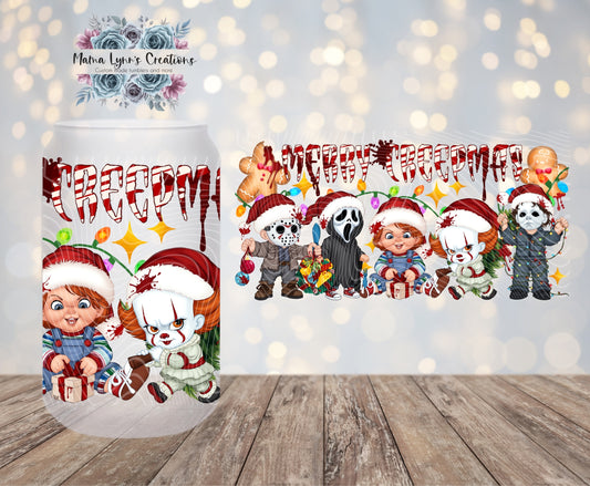 Horror Merry Creepmas 16 oz Glass Can Wrap