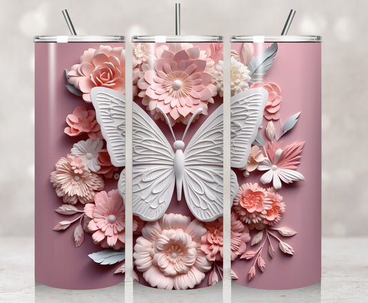 3D Pink Floral Butterfly