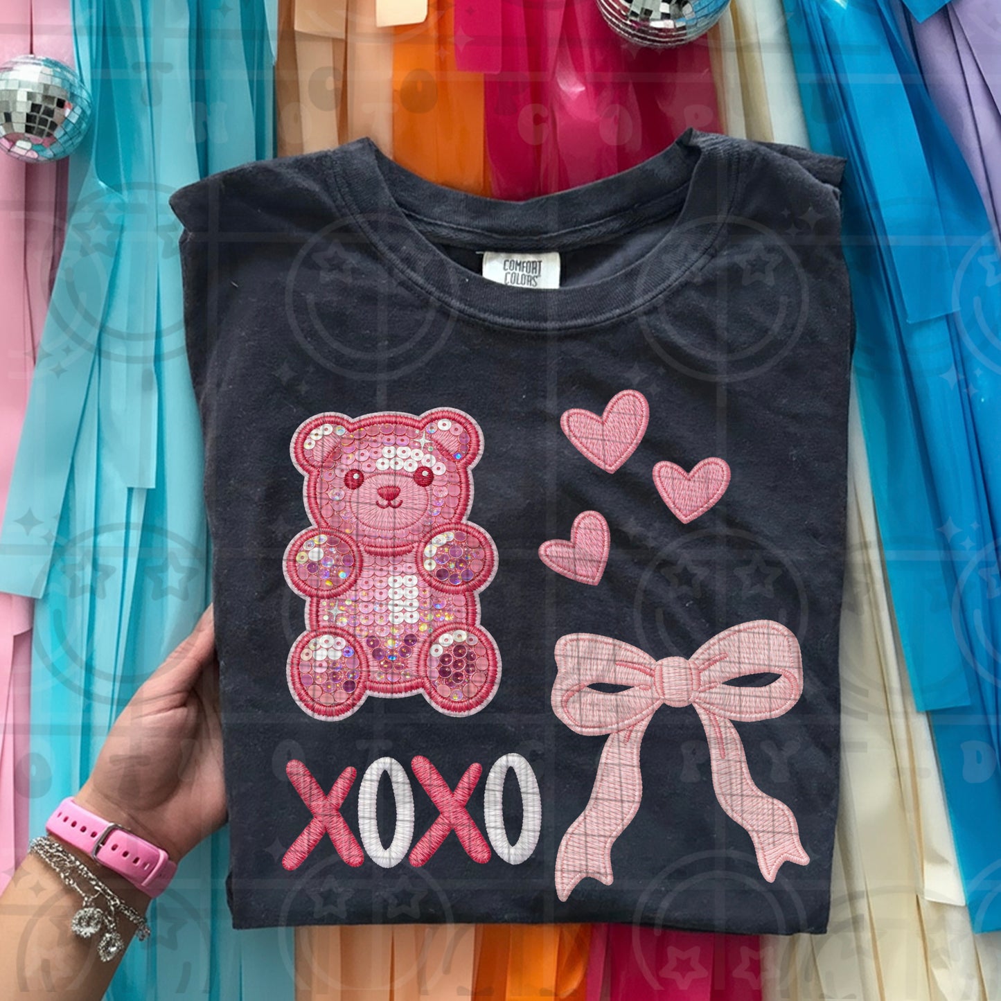 XOXO Bear Sequin (Faux Embroidery) DTF Prints