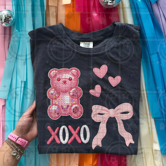 XOXO Bear Sequin (Faux Embroidery) DTF Prints