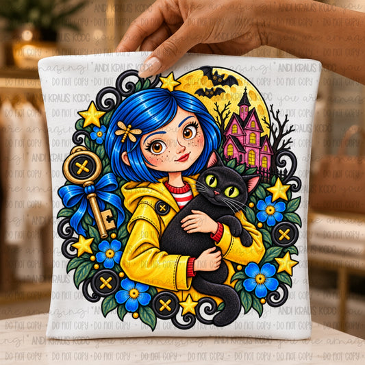 Floral Halloween Coraline DTF Print