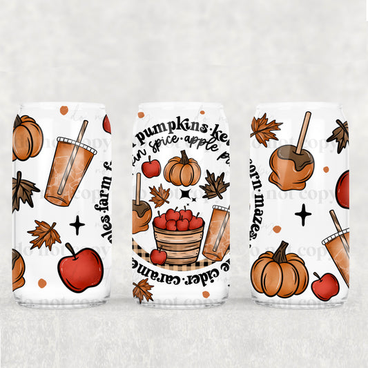 Fall Things Circle 16 oz Glass Wraps