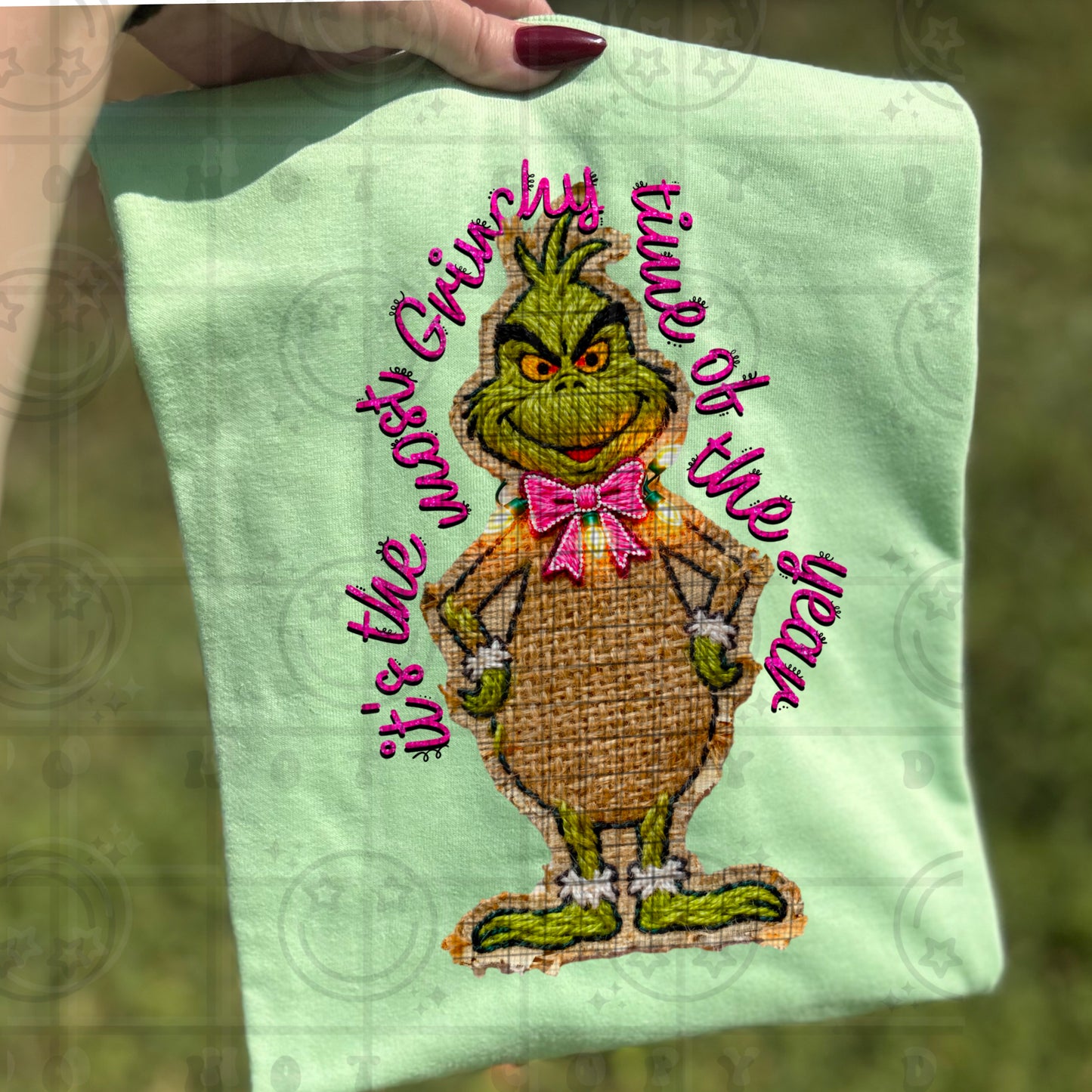 Most Grinchy Time Of The Year (Faux Burlap) DTF Prints