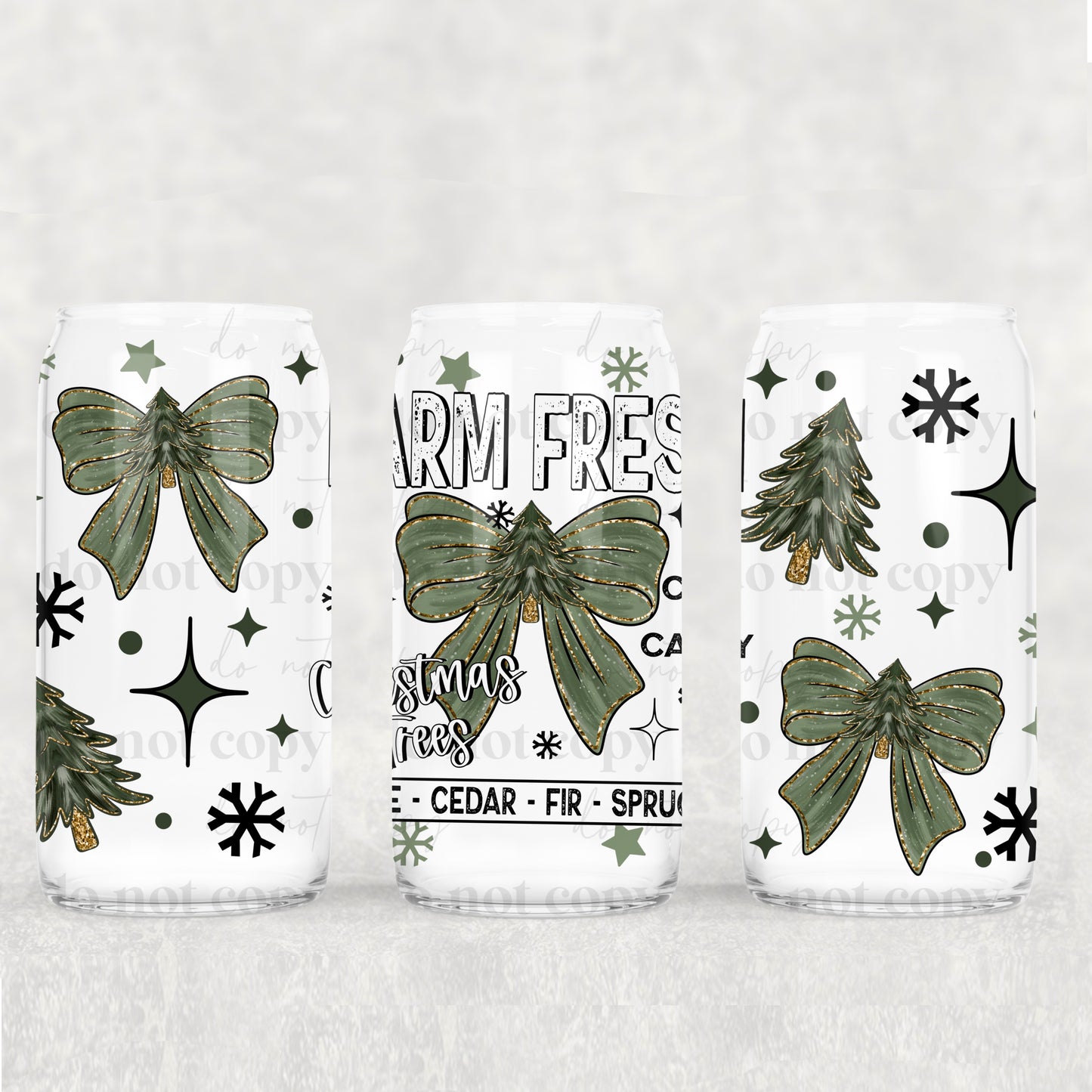 Christmas Trees And Bows 16 oz Glass Wraps