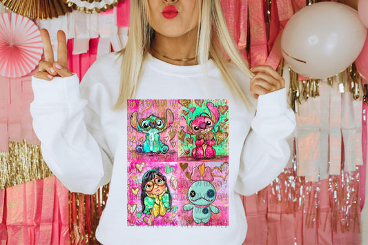 Stitch Valentine Squares DTF Print