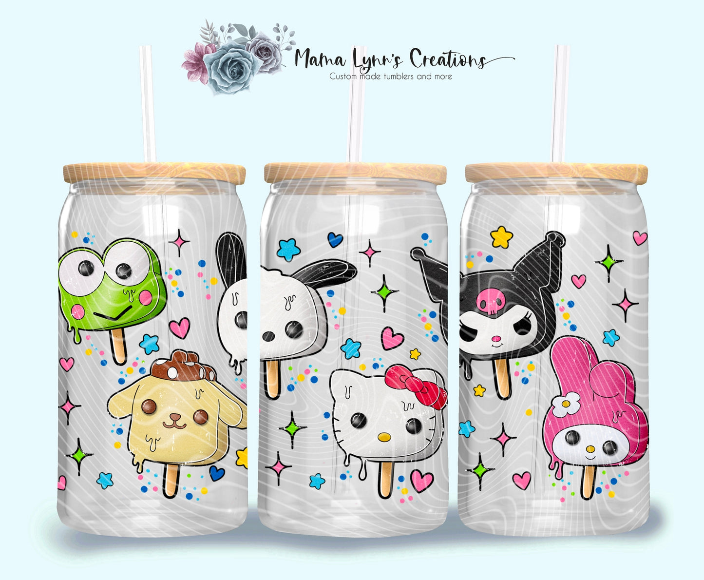 Kawaii Popsicles 16 oz Glass Can Wrap