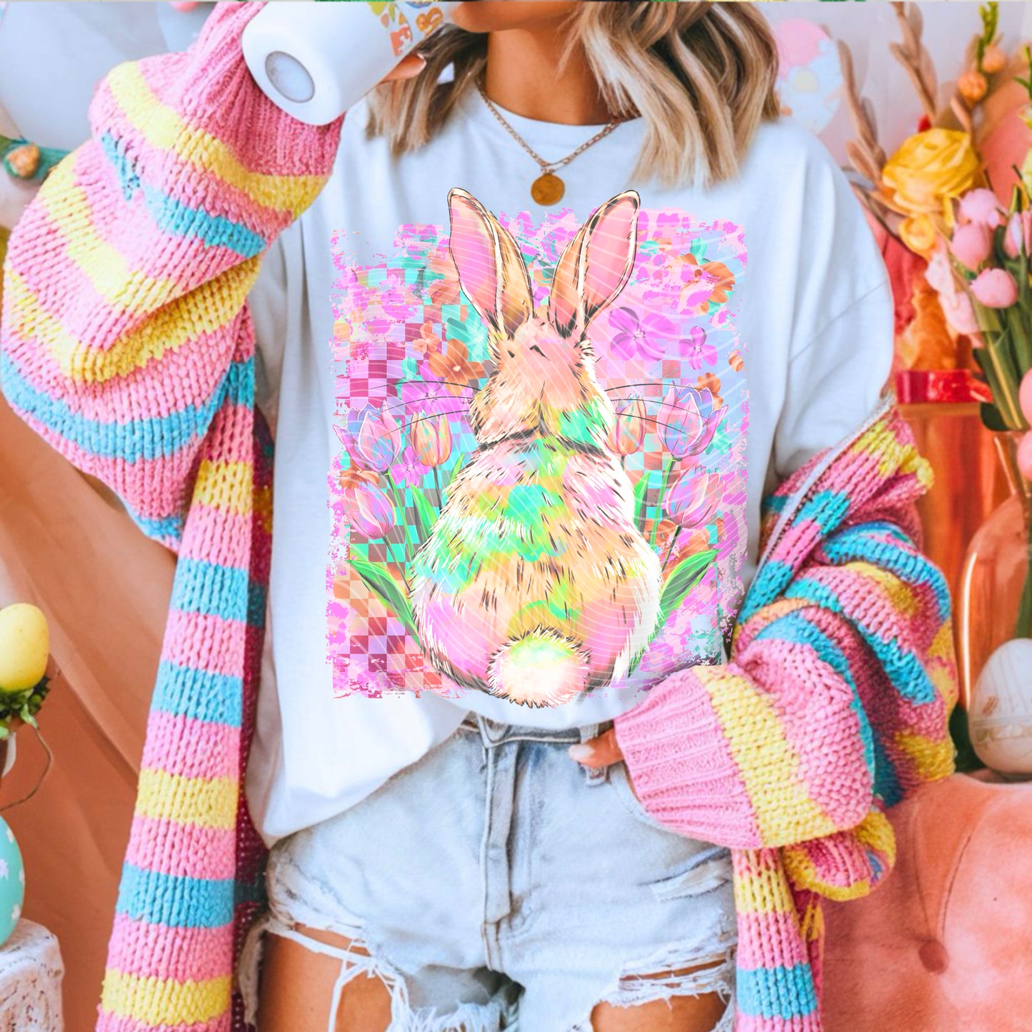 Watercolor Bunny Back DTF Prints