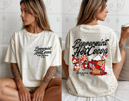 Peppermint Hot Cocoa Brewing Co Faux Embroidery DTF Print
