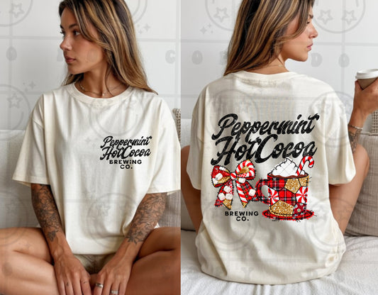 Peppermint Hot Cocoa Brewing Co Faux Embroidery DTF Print