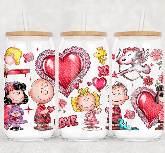 Peanuts In Love 16 oz Glass Can Wrap