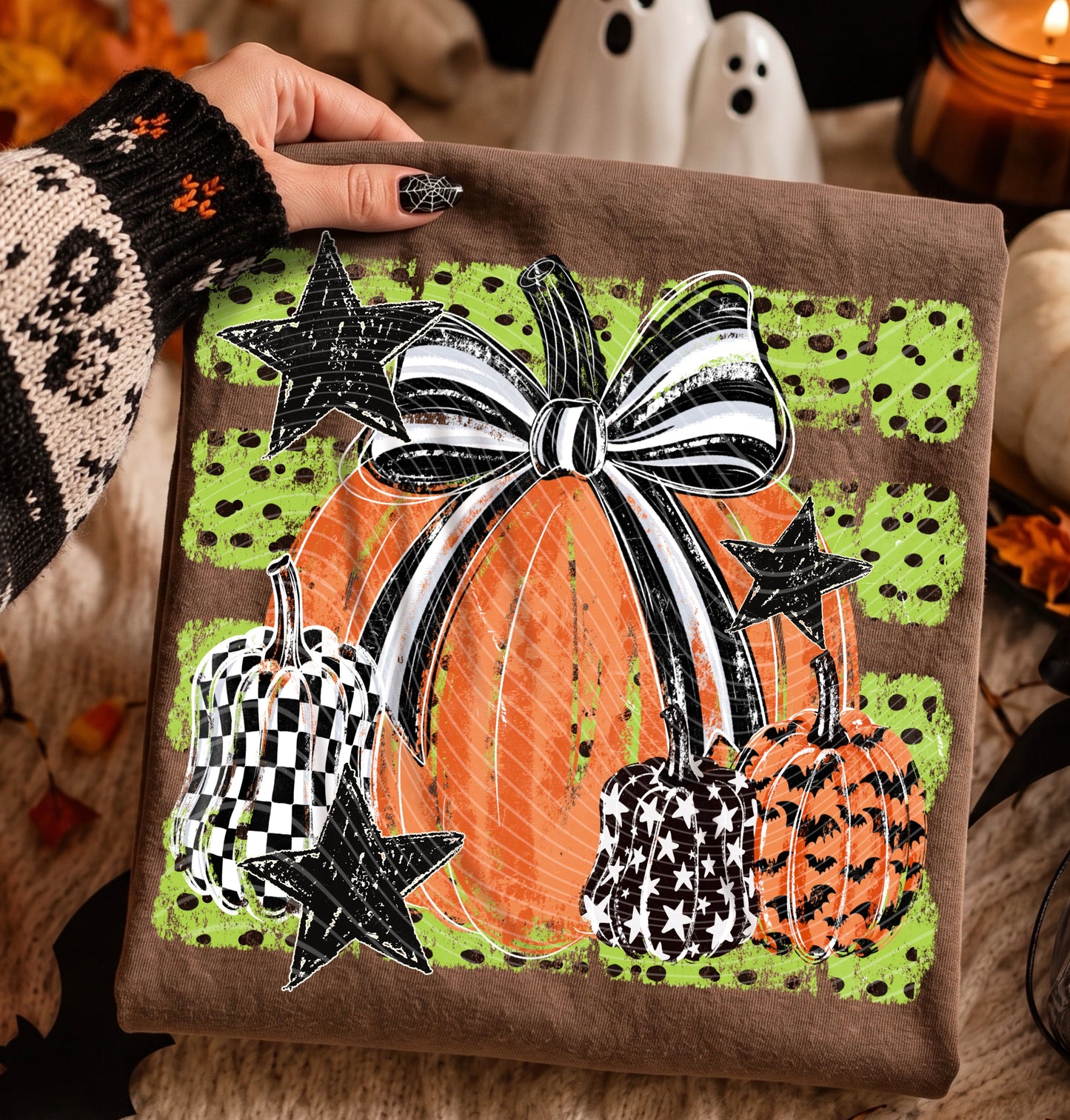 Green Accent Pumpkin DTF Print