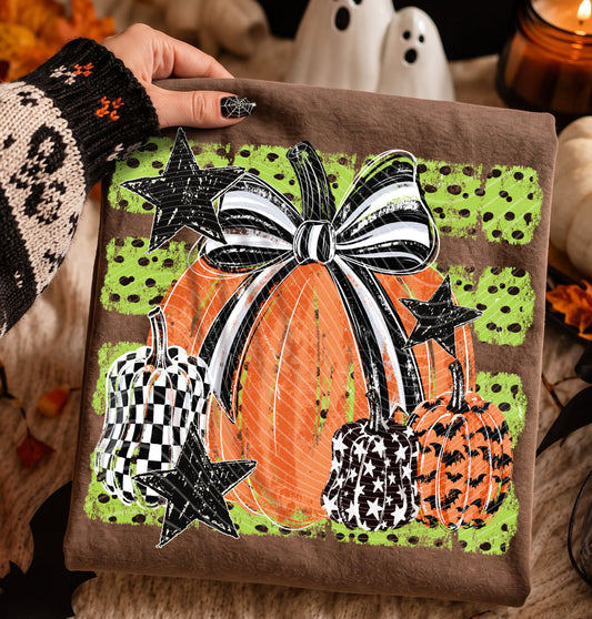 Green Accent Pumpkin DTF Print