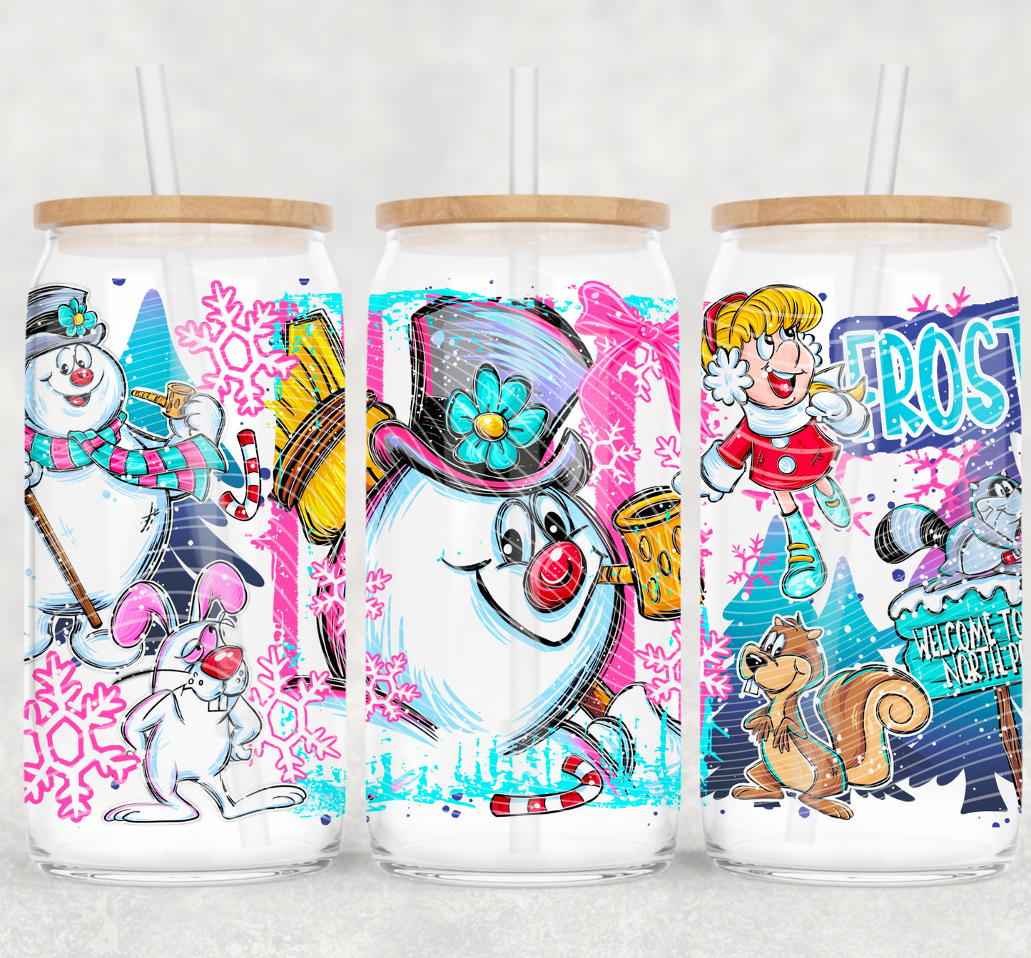 Christmas Frosty Snowman 16 oz Glass Wrap