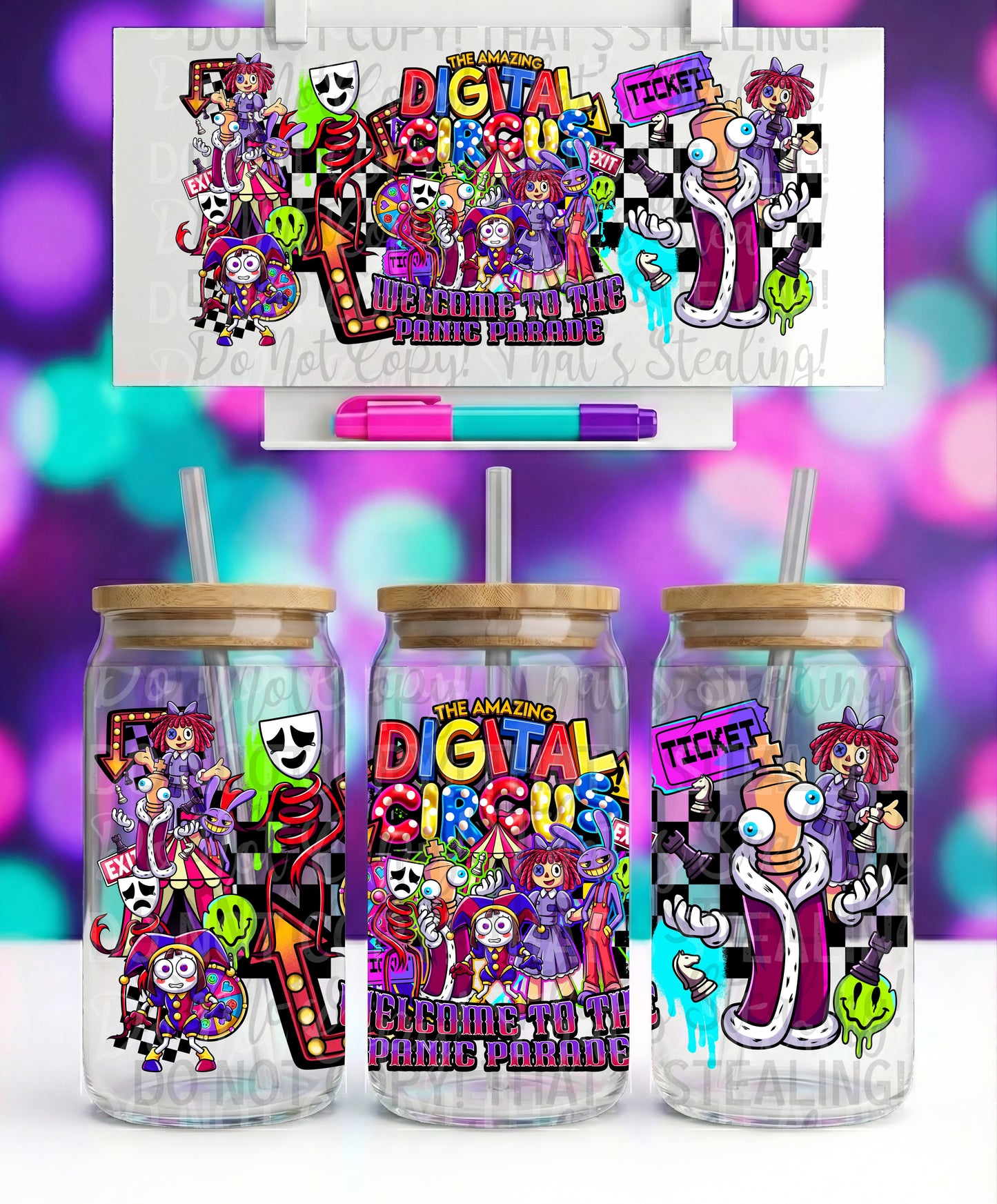 Digital Circus Panic Parade 16 oz Glass Wrap