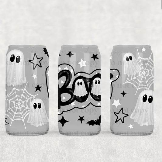 Black & White Boo Ghosts 16 oz Glass Wraps