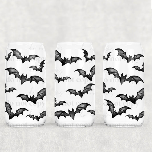 Black Watercolor Bats 16 oz Glass Wraps