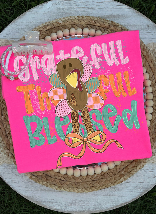 Grateful Thankful Blessed Turkey DTF Print