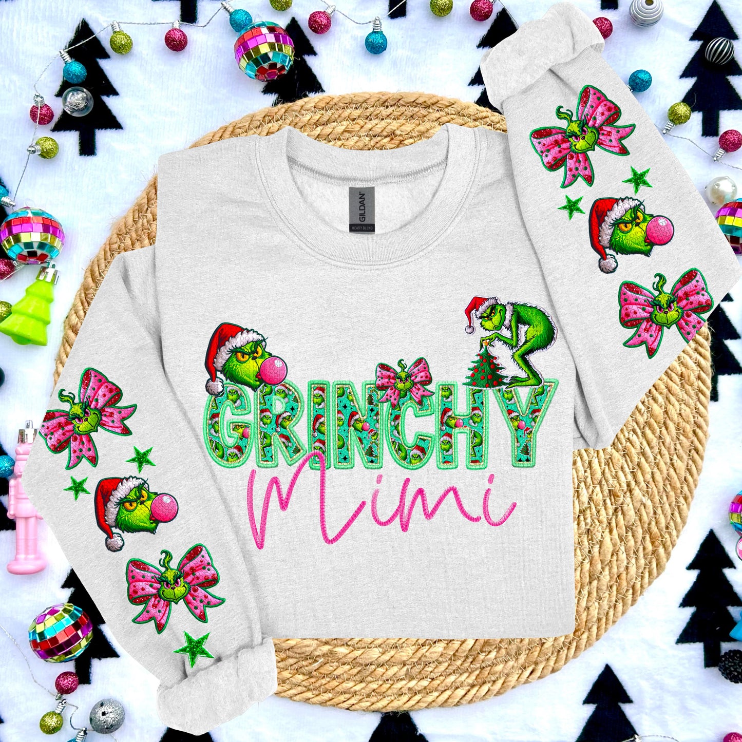 Grinchy Collection Faux Embroidery DTF Print