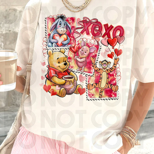 XOXO Valentine Pooh Stamps DTF Prints