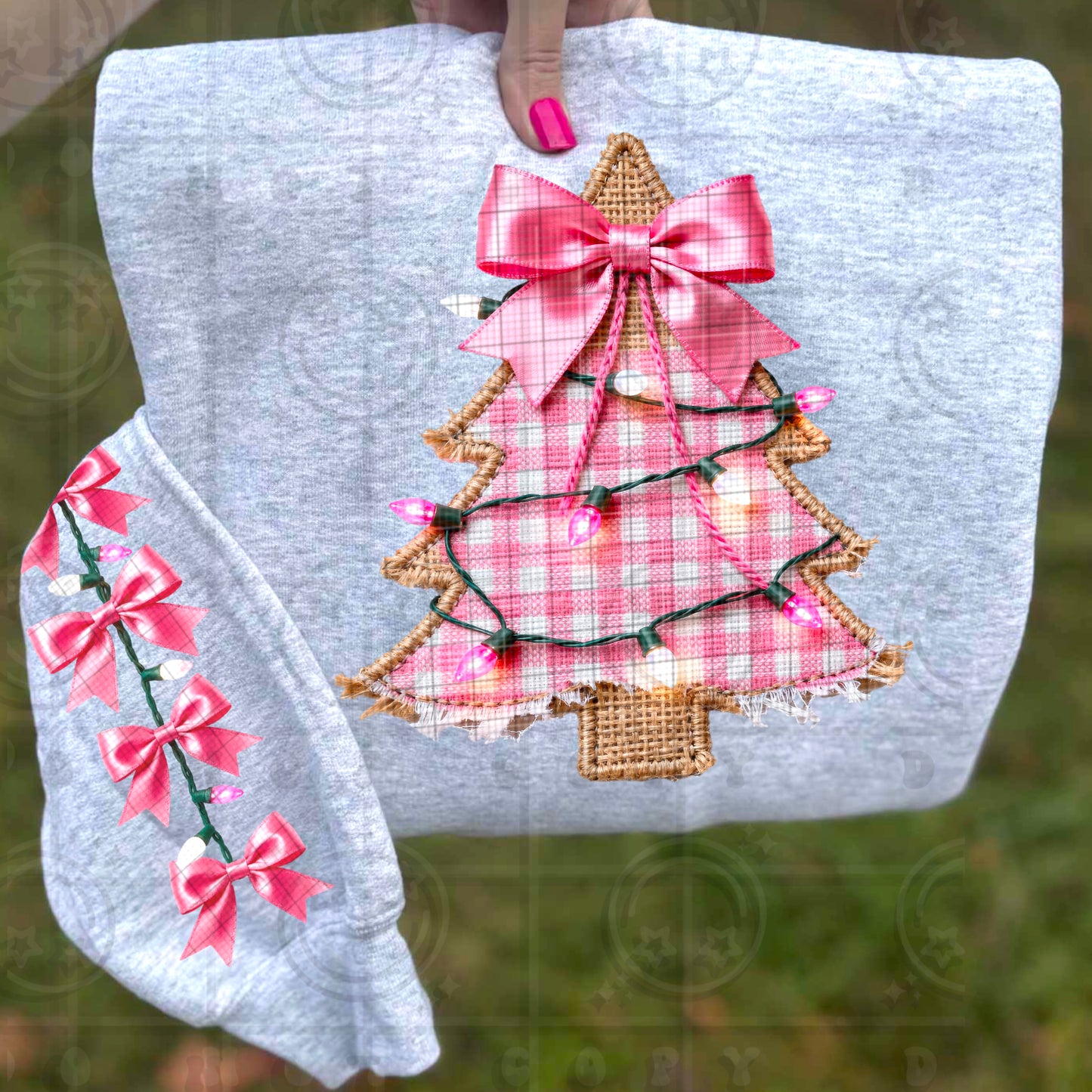 Pink Tree With Lights (Faux Burlap) DTF Prints