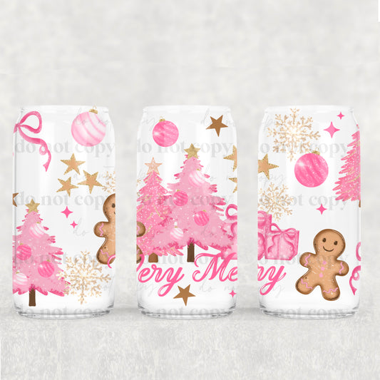 Very Merry Pink Christmas 16 oz Glass Wraps