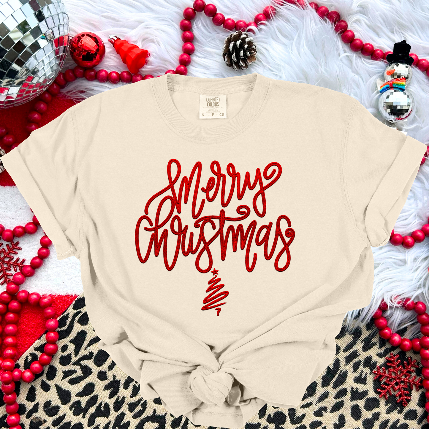 Merry Christmas Faux Embroidery DTF Print