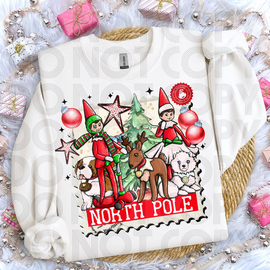 North Pole Elf Christmas Stamp DTF Prints