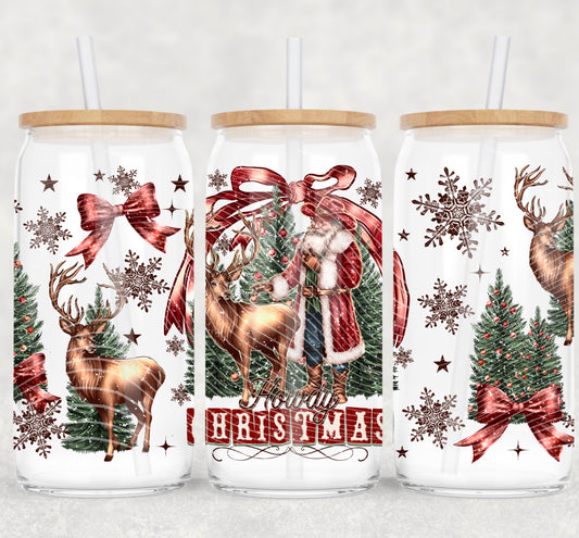 Howdy Christmas 16 oz Glass Can Wrap