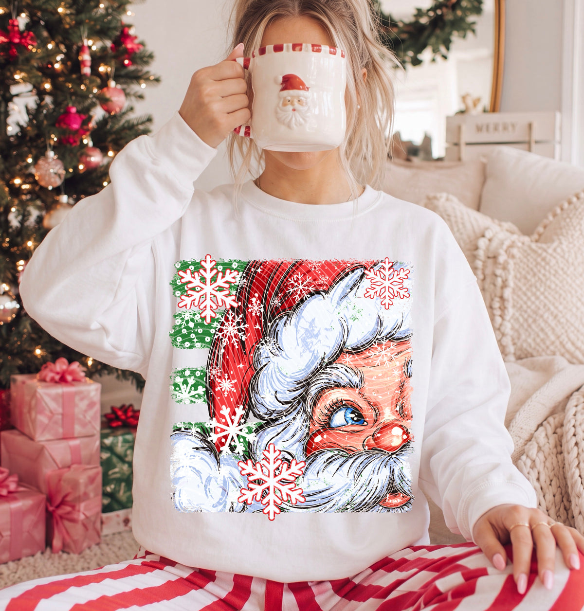 Santa Red Selfie Closeup DTF Print