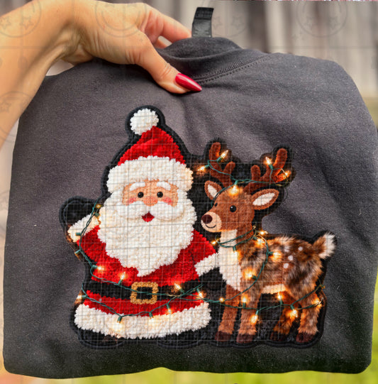 Faux Yarn & Fur Santa Reindeer DTF Prints
