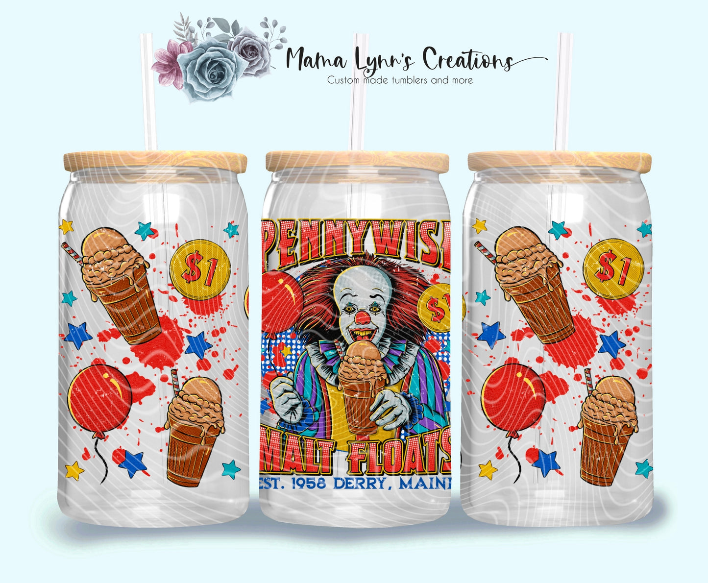 Pennywise Malt Floats 16 oz Glass Can Wrap