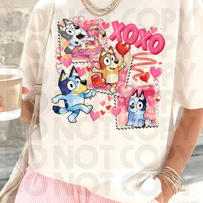 XOXO Blue Family Stamps DTF Prints