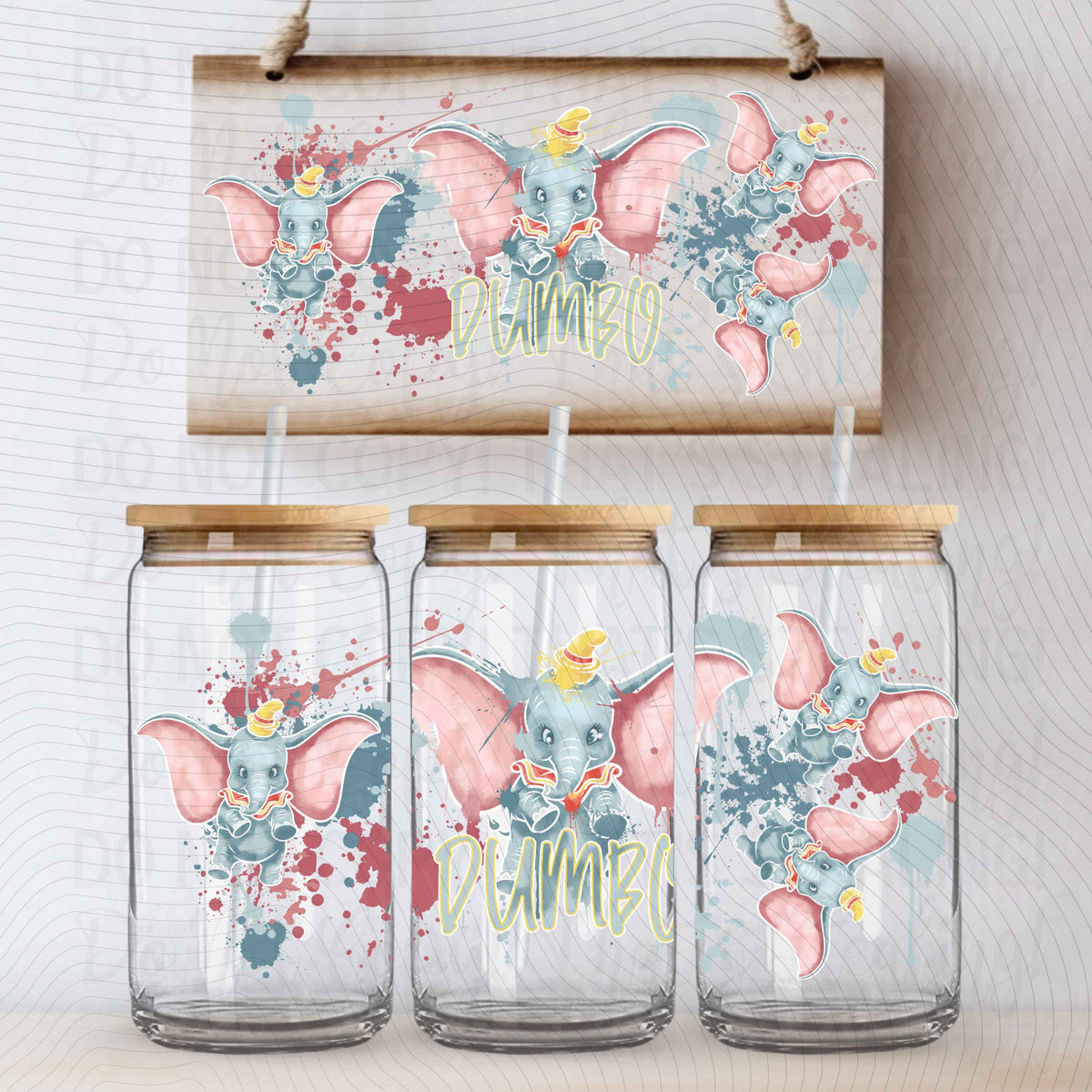 Paint Splatter Dumbo 16 oz Glass Wrap