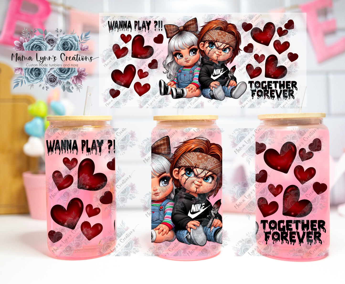 Wanna Play Chicano Love Valentine 16 oz Glass Can Wrap