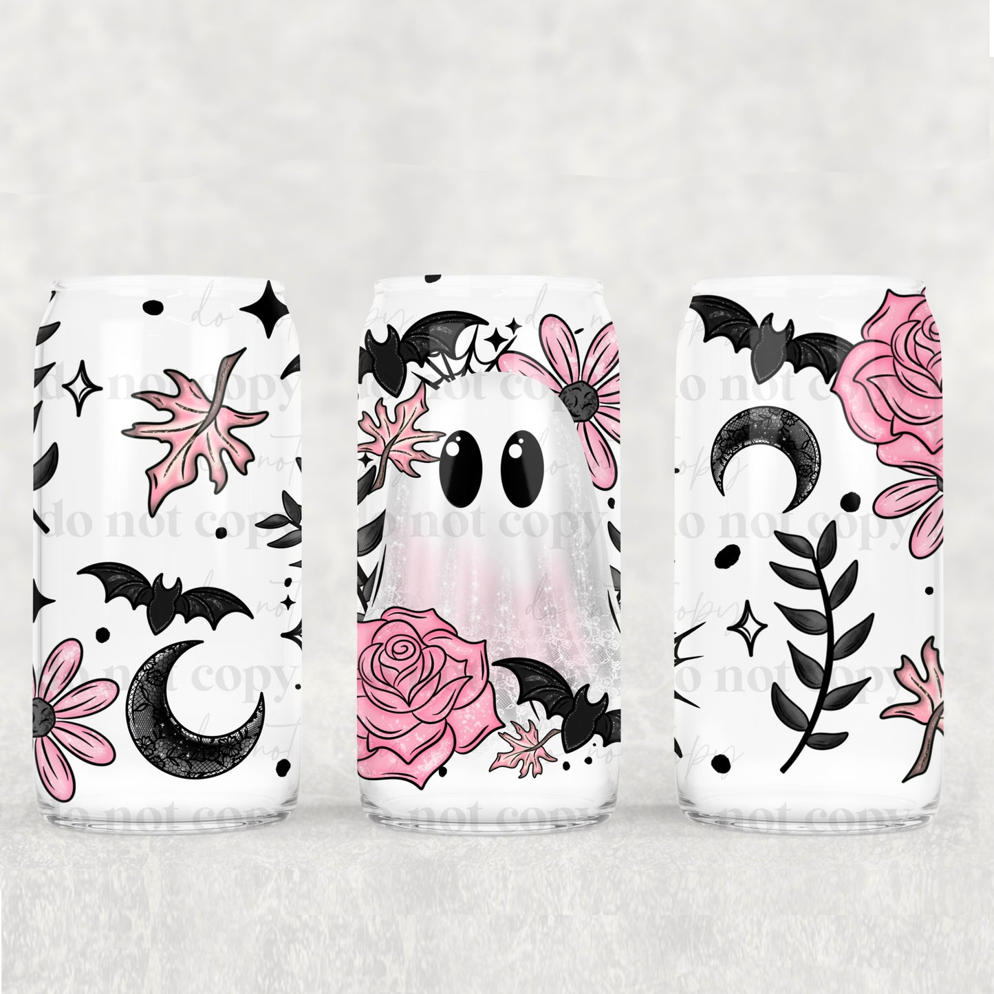 Pink Floral Ghost 16 oz Glass Wraps