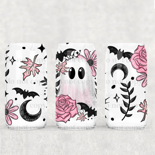 Pink Floral Ghost 16 oz Glass Wraps