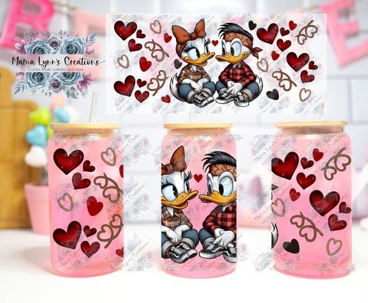 Chicano Duck Love Valentine 16 oz Glass Can Wrap