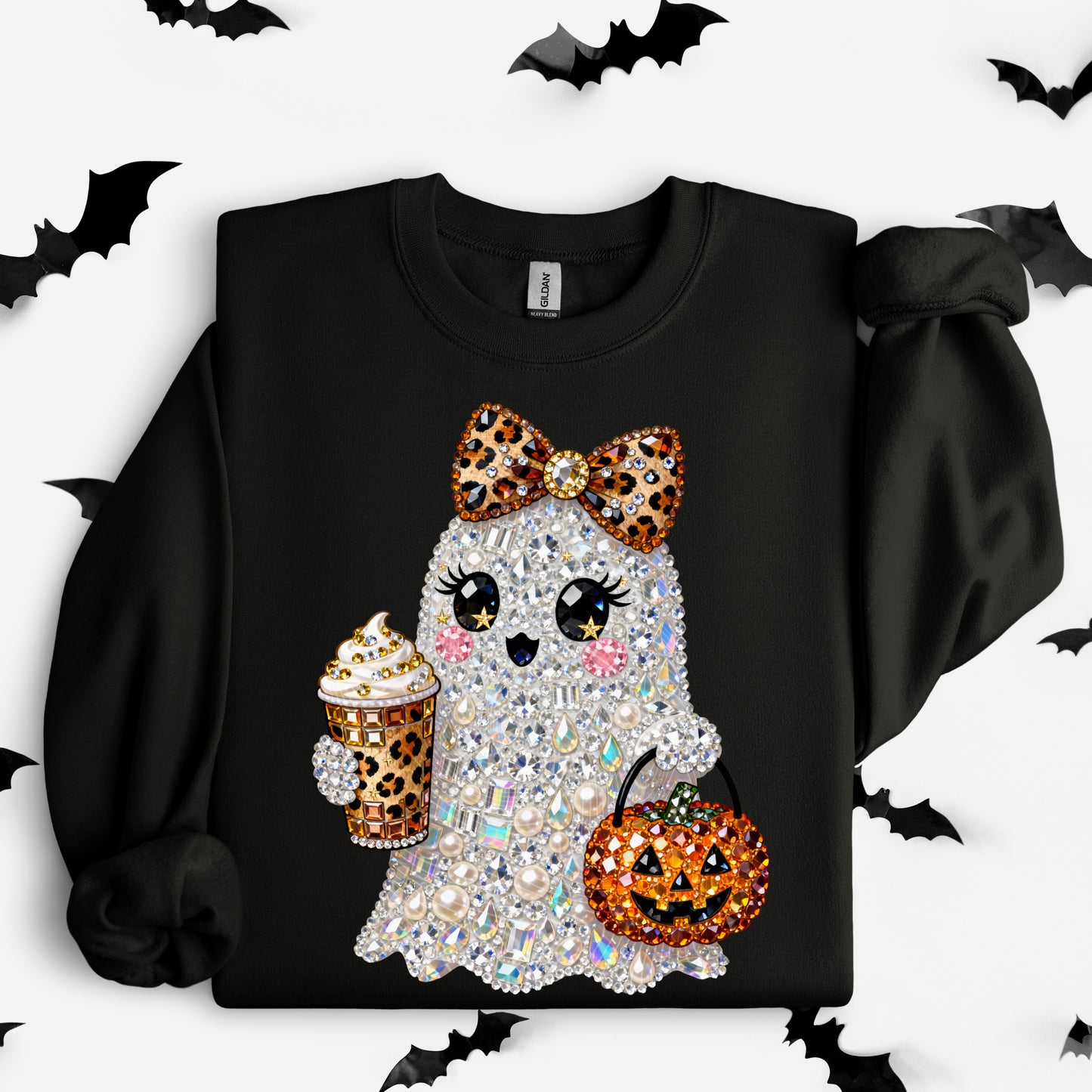 Coffee Bling Ghost (Faux Rhinestones) DTF Print