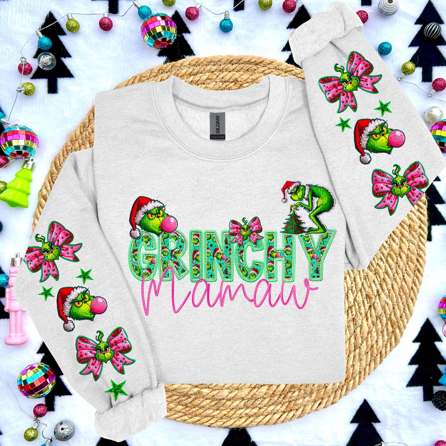 Grinchy Collection Faux Embroidery DTF Print