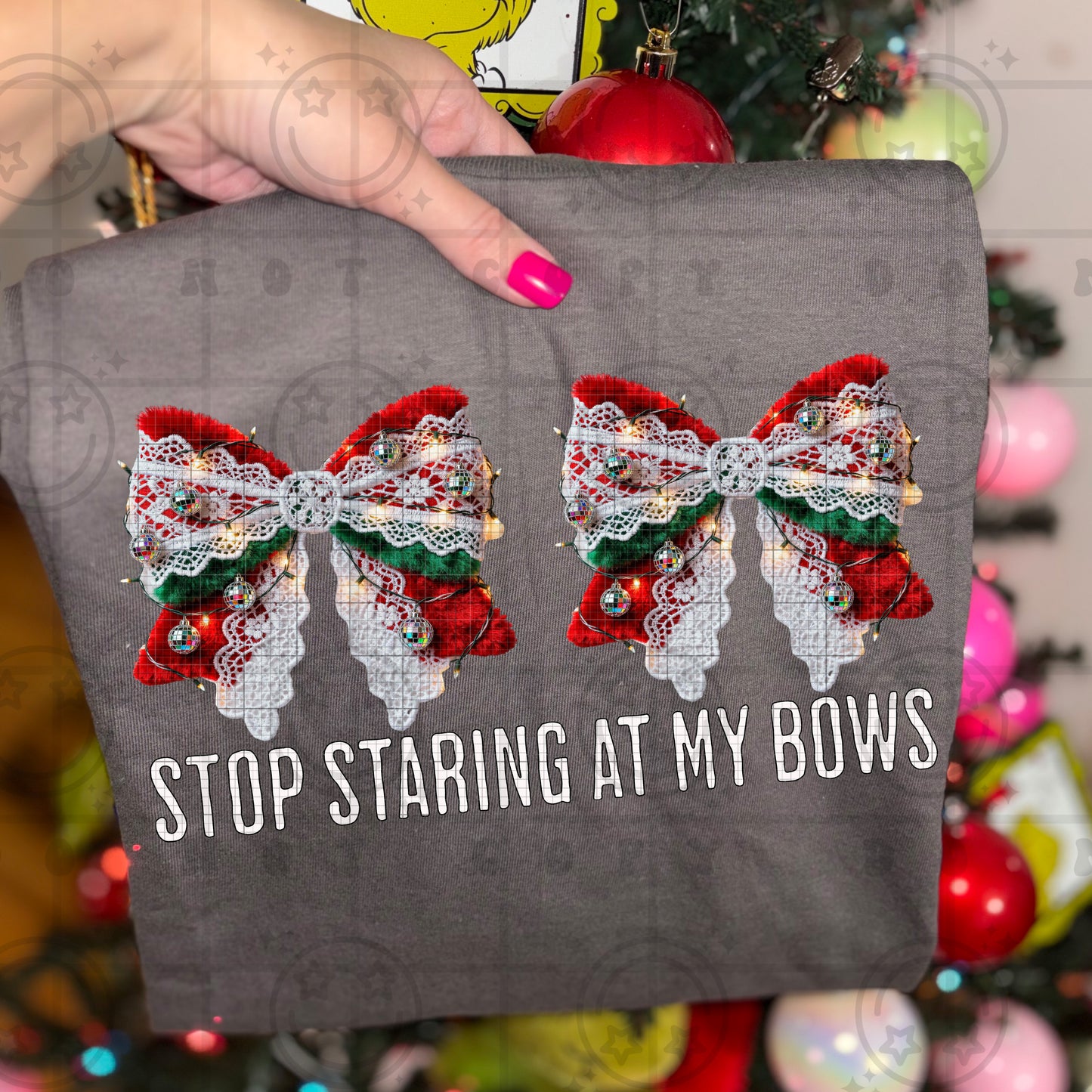 Stop Staring At My Bows Faux Embroidery DTF Print