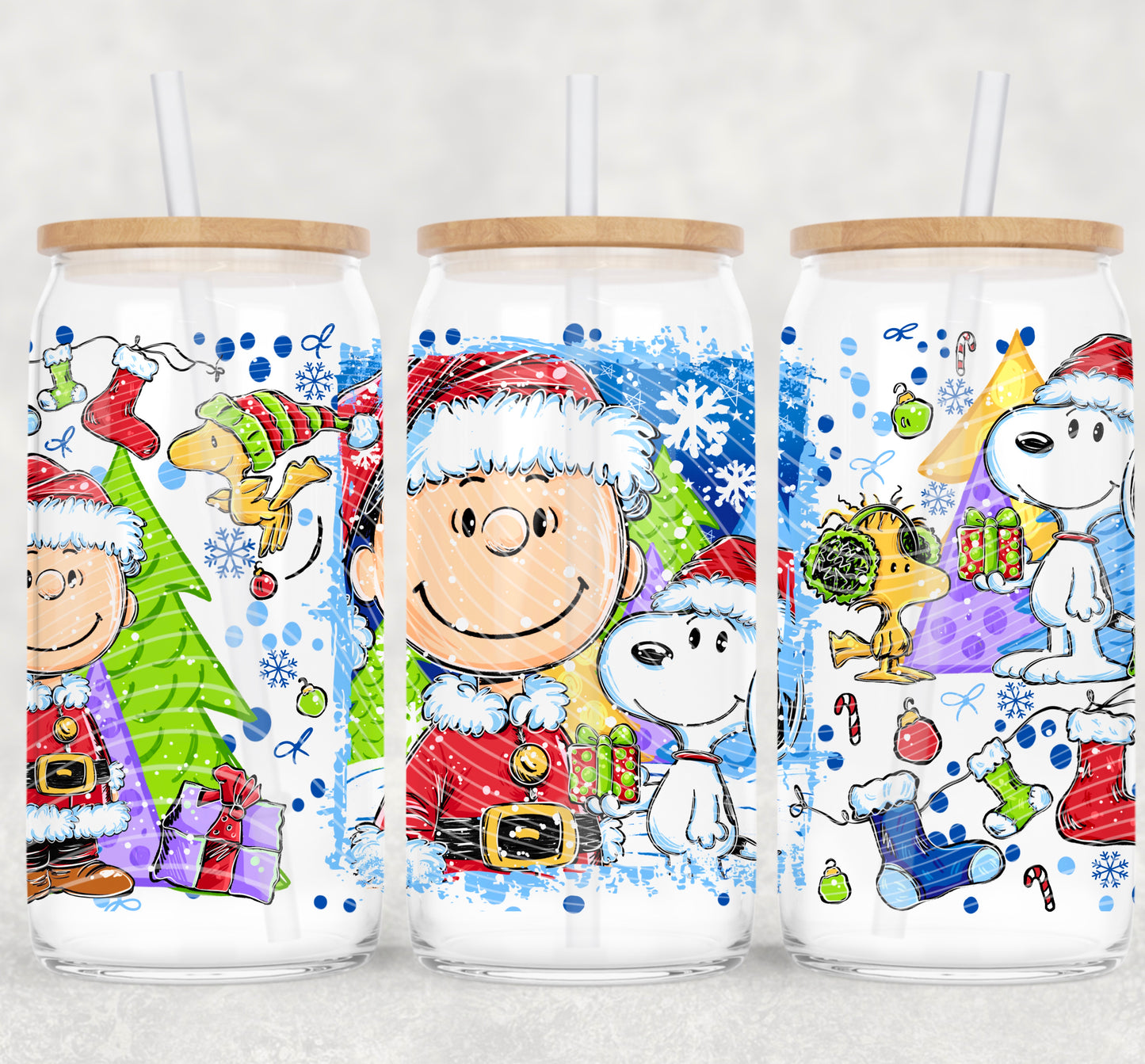 Christmas Charlie & Snoopy 16 oz Glass Wrap