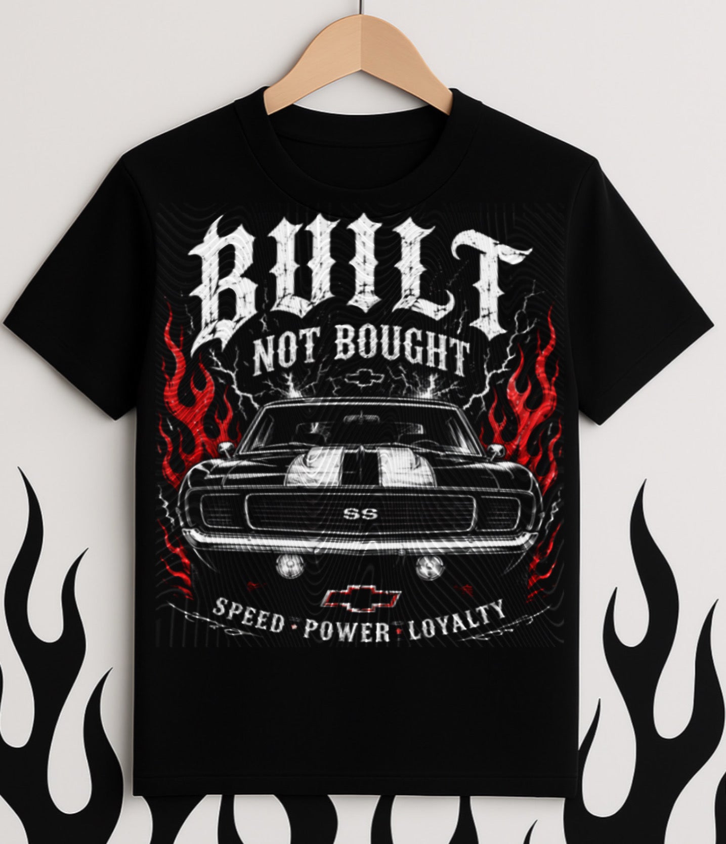 Built Not Bought (Halftone For Black Fabric Only) DTF Print