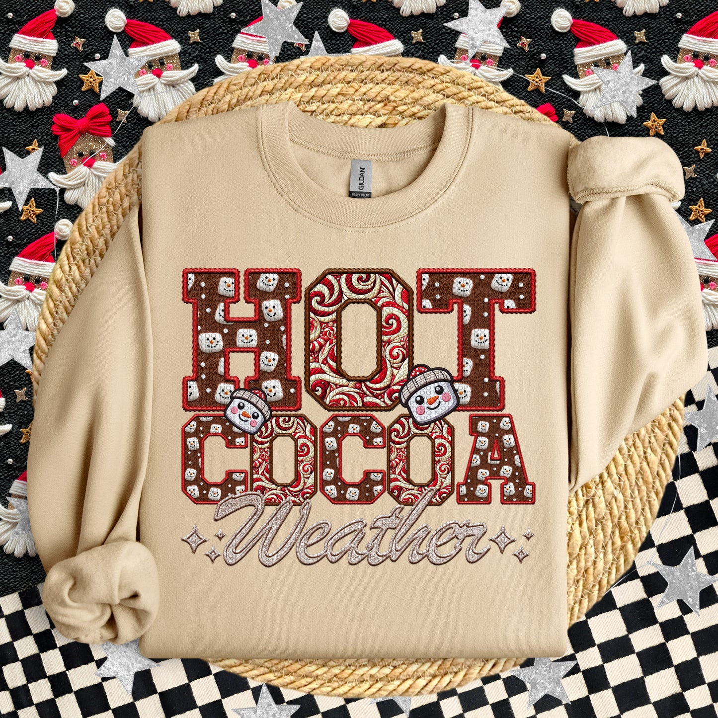 Hot Cocoa Weather Faux Embroidery DTF Print