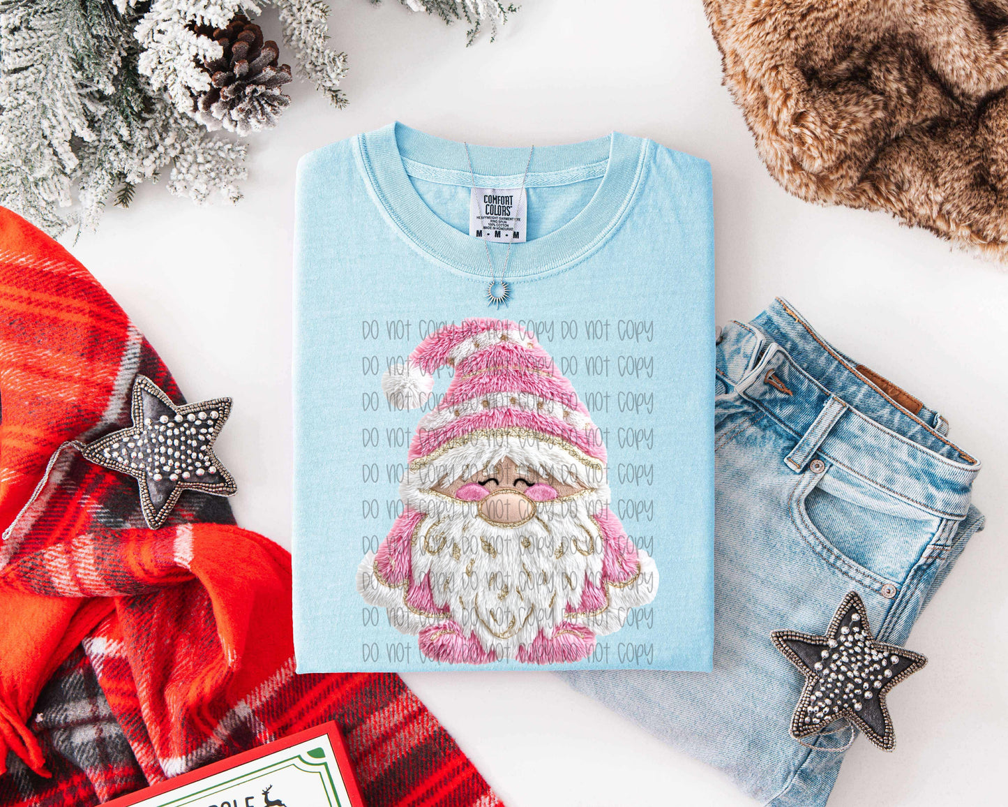 Pink Christmas Gnome Faux Yarn  DTF Print