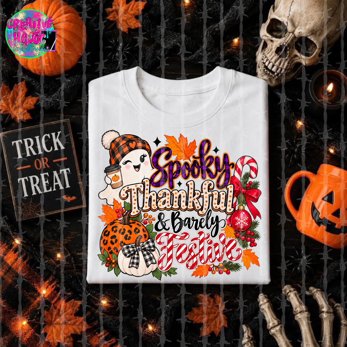 Spooky Thankful & Barely Festive DTF Print