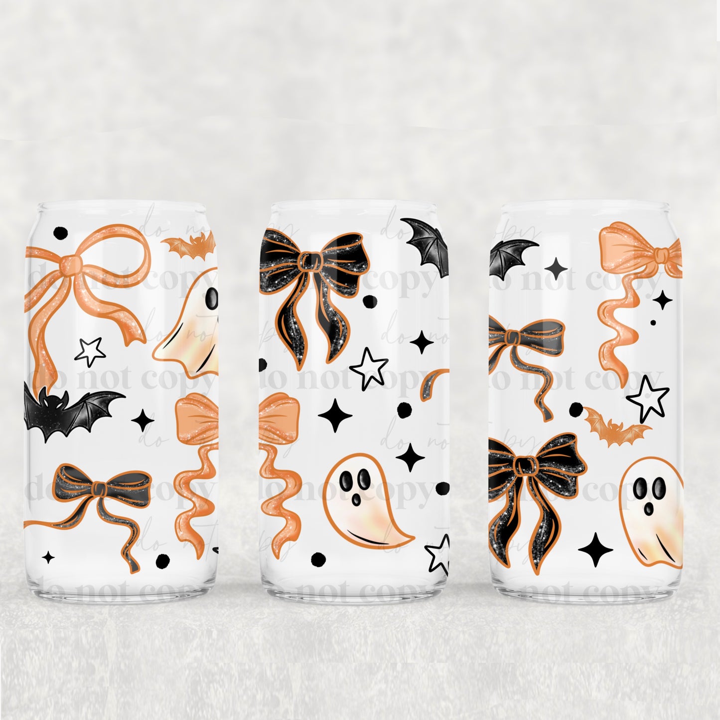 Orange Bows & Ghosties 16 oz Glass Wraps