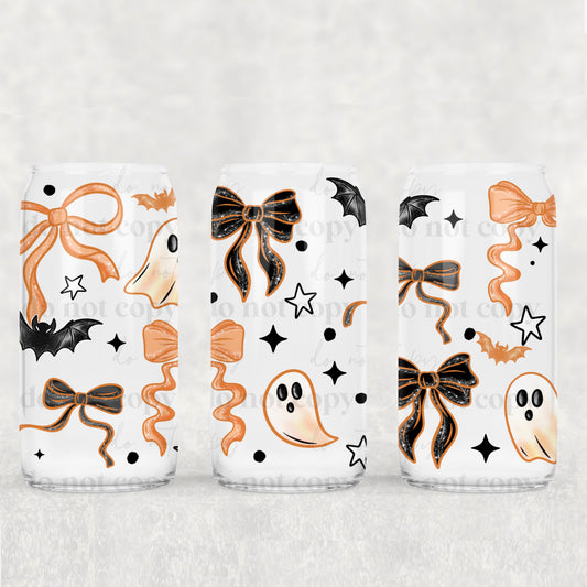 Orange Bows & Ghosties 16 oz Glass Wraps