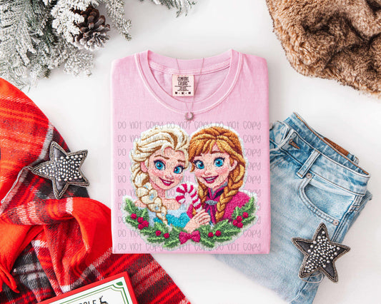 Faux Yarn Christmas Frozen Sisters DTF Prints