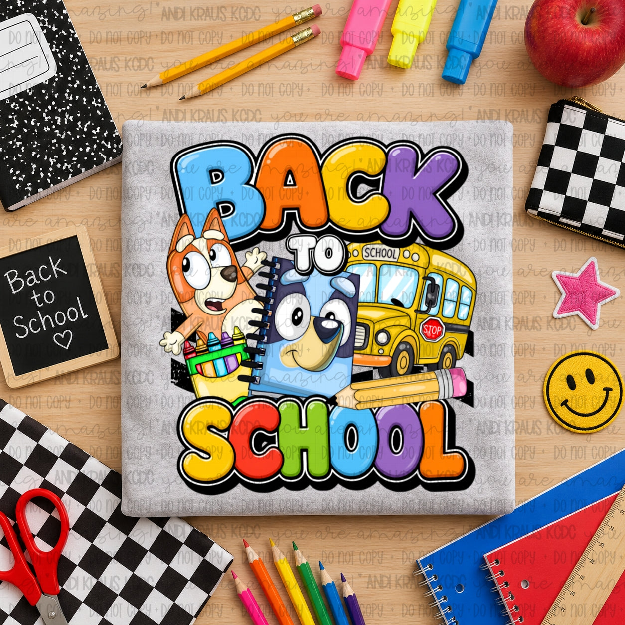 Back To School Blue DTF Print