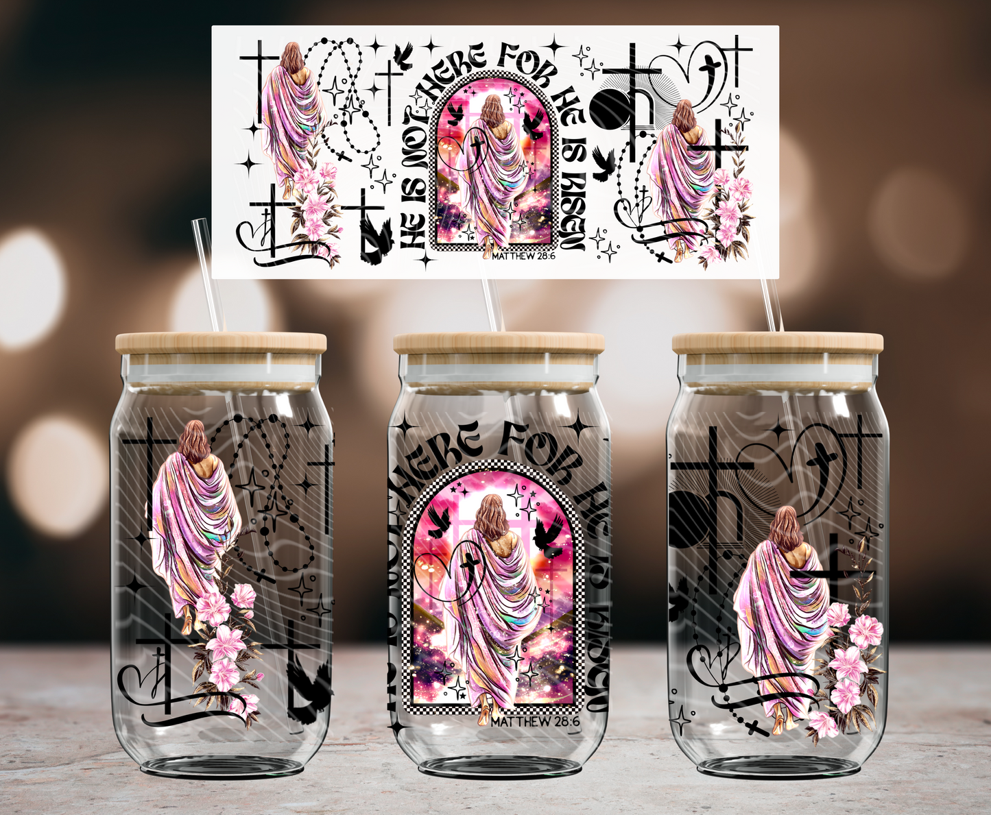 For He Is Risen 16 oz Glass Can Wraps